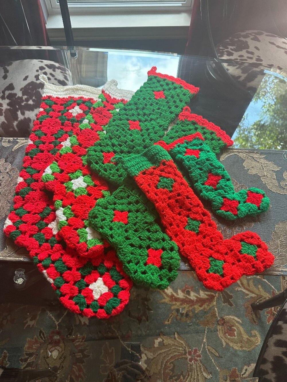 Family set of 6 Vintage Handmade Crochet Christmas Stockings